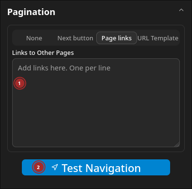 Screenshot of page links tab of pagination section